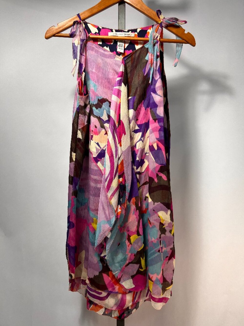 DVF Diane von Furstenberg Deana Silk Chiffon Abstract Ruffle Mini Dress 2 LNWOT